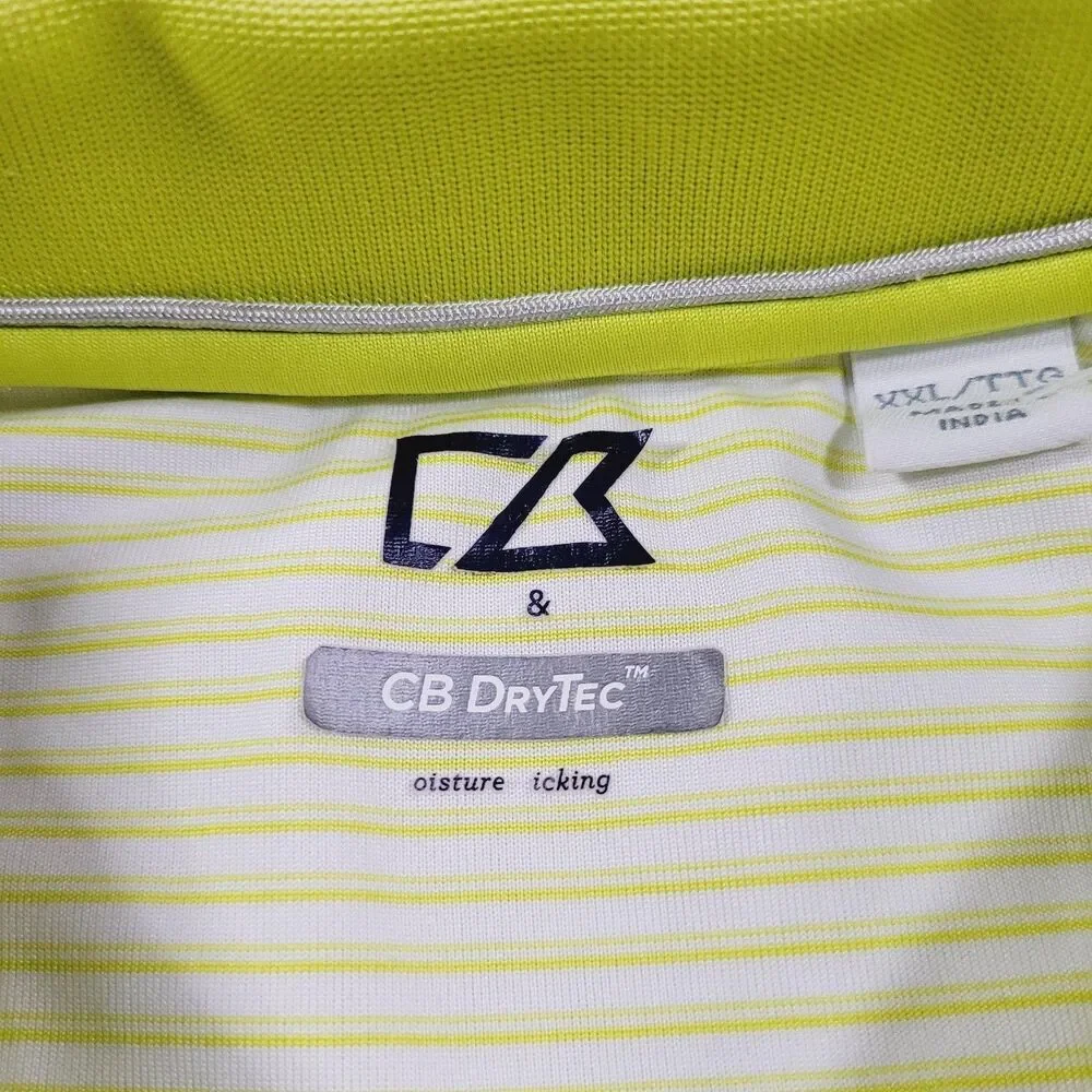 Cutter & Buck Polo Shirt Mens 2XL Yellow Striped CB DryTec Golf Performance